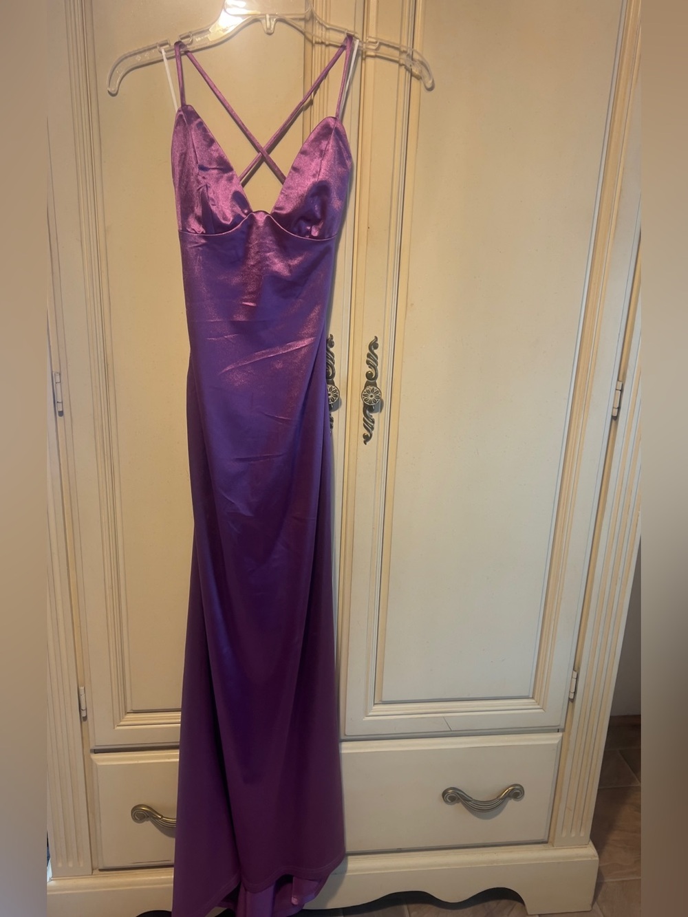 Hello Molly Elegant Purple Satin Slip Dress with Crisscross Straps